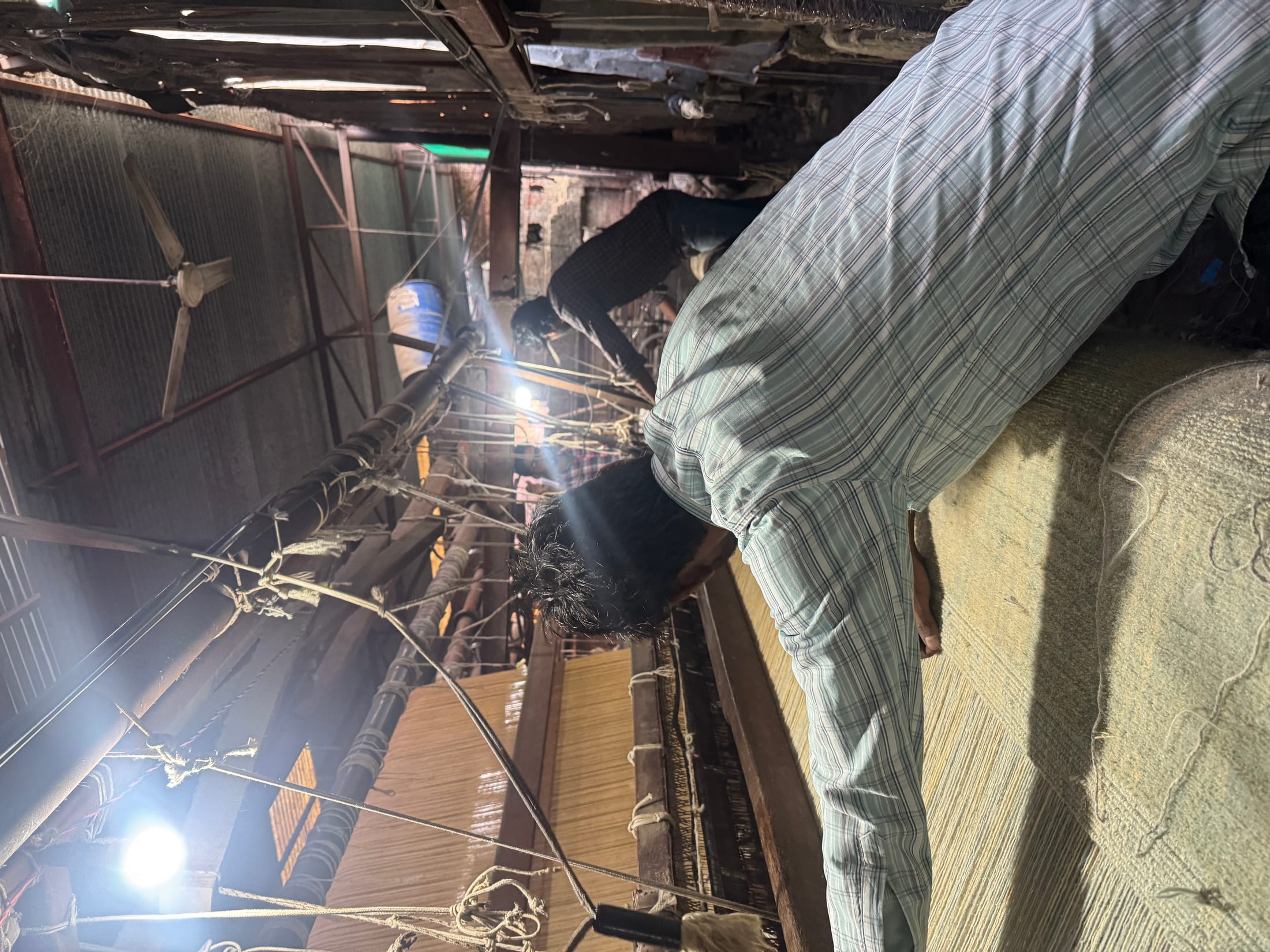 A warped loom inside our Mirzapur workshop